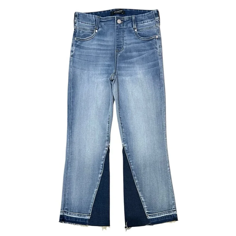 Liverpool Women Size 28 Jeans GiaGlider Crop Pull-On Fray Hem Stretch Alverston - Picture 2 of 14